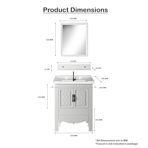 Image of WASSMIST Floor Mounted Bathroom Vanity | Modern Floor Standing Basin Cabinet for Bathroom | Thermoplastic Cabinet (White)