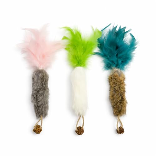 ZAYLUMO Jouets à l’Herbe à Chat – Lot de 3 Carottes en Vraie Fourrure avec Plumes Naturelles & Fruit de Matatabi – Jouets Anti-Stress pour Chats d’Intérieur