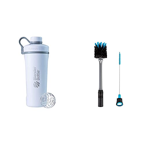 BlenderBottle Radian Shaker Cup Insulated Stainless Steel Water Bottle with Wire Whisk (26-Ounce) and BlenderBottle 2-in-1 Shaker Bottle and Straw Cleaning Brush