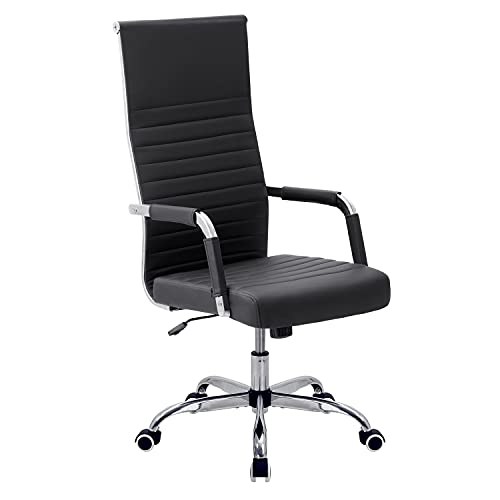 Victone Ribbed Office Chair High Back Pu Leather Executive Conference Chair Adjustable Swivel Chair (Black) #TOP9