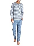 DAVID ARCHY Men's Cotton Pajamas Set Lightweight Long Sleeve Heather Striped Sleepwear Top & Bottom (Blue,L)