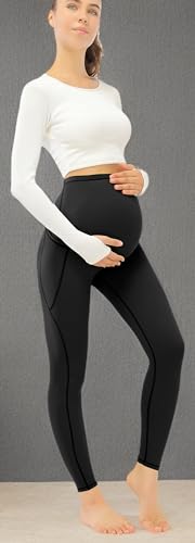 JOYSPELS Schwangerschaftsleggings über dem Bauch mit Taschen, Nicht durchsichtig, Workout, Schwangerschaftsleggings, Schwarz, M