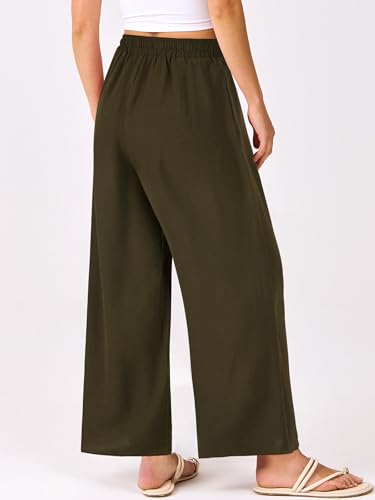 KIFOVEN Women's Summer Palazzo Pants Elastic High Waist Drawstring Casual Wide Leg Flowy Trousers with Pockets3