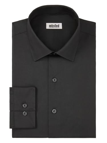 Image of Unlisted by Kenneth Cole Reaction Men's Slim Fit Solid Spread Collar Dress Shirt, Black, 14 inch-14.5 inchNeck 32 inch-33 inchSleeve