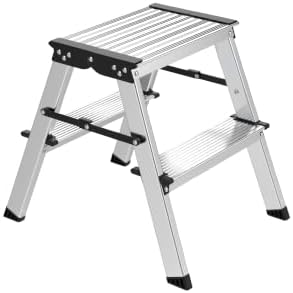 Amig - Klapphocker 2 Stufen - Aluminium - 39 x 44 x 30 cm | Leicht und einfach zu transportieren - Rutschfeste Stufen und kompakt zusammenklappbar
