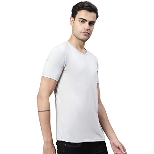 Image of Mack Jonney Men Round Neck Cotton Solid Regular Fit T-Shirt-T Anthraa 01-P