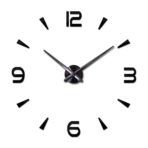 Modern väggklocka, 2020 Modern Design Stor väggklocka 3D DIY Quartz Klockor Mode Klockor Heminredning Horloge Akryl Spegel Klistermärken Vardagsrum (Color : Black 3, Sheet Size : 37 inch (60 90cm))