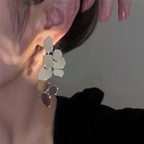 Layered Dangling Geometric Disc Earrings Handmade Polished Irregular Round Rectangle Statement Drop Chandelier Earring for Women Girls Hypoallergenic Piercing Post Stud Lightweight Sparkle Jewelry Gifts2
