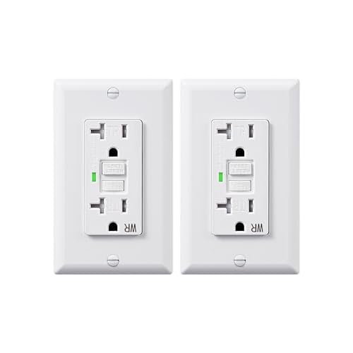 DEWENWILS 2 Pack 20 Amp GFCI Outlet, Self-Test GFI Receptacles with LED Indicator, Tamper Resistant & Weather Resistant, Wallplate and Screws Included, UL Listed, White 2 20 AMP