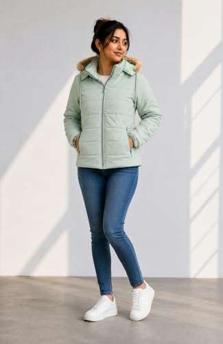 Image of SANE ORIGINALS Winter Jacket for Women with Detatchable Hoodie Cap || Lightweight Full Zipper Regular Fit Warm Jacket for Ladies