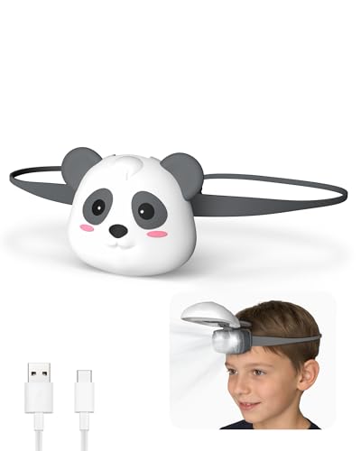 Gofimyee Lampe frontale LED Panda pour enfants, lampe frontale rechargeable avec tête orientable à 90°, lampe frontale pour camping, cadeau d'anniversaire...