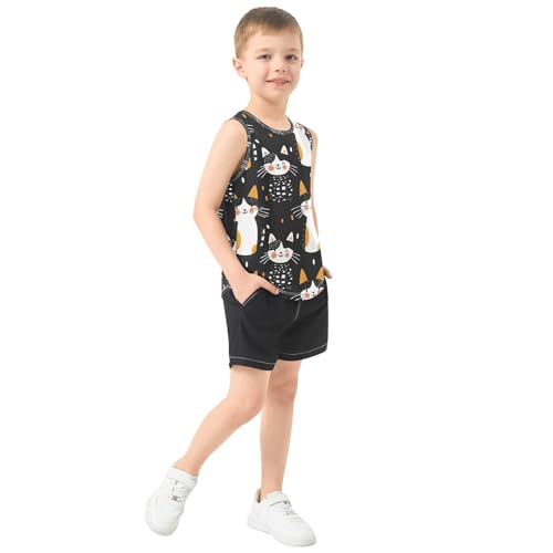 Boys Tank Top Shirts Cartoon Cat Sleeveless T-Shirts Crew Neck for Kids Clothing Children4