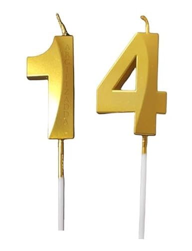 Image of ToyUniverse Gold Number 14 3D Candle - Pack of 2 for Birthdays, Anniversaries & Parties