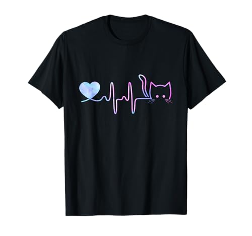 Heartbeat Cat Lover Shirt for Women Animal Cute Cat T-Shirt