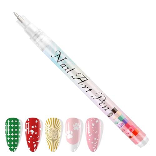 1 PCS White Nail Art Polish Pens, Kalolary 0.5mm Nail Art Markers Nail Point Graffiti Dotting Pen Drawing Painting Liner Brush for DIY Nail Art Beauty Adorn Manicure Tools