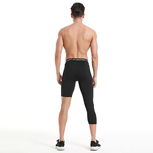 Hotfiary Men's One Leg Compression Pants Capri Tights 3/4 Athletic Leggings Base Layers For Basketball Running (2 Pcs) #TOP5