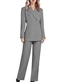 YILOTE Women's 2 Piece Double Breasted Blazer and Wide Leg Pants Pocket Business Casual Office Suit Grey