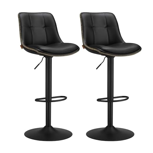 VASAGLE Barkrukken, set van 2, in hoogte verstelbare barstoelen, draaibare keukenkruk, gewatteerde PU-overtrek, met rugleuning en voetensteun, eetkamer, toonbank, staal, inktzwart LJB095B01