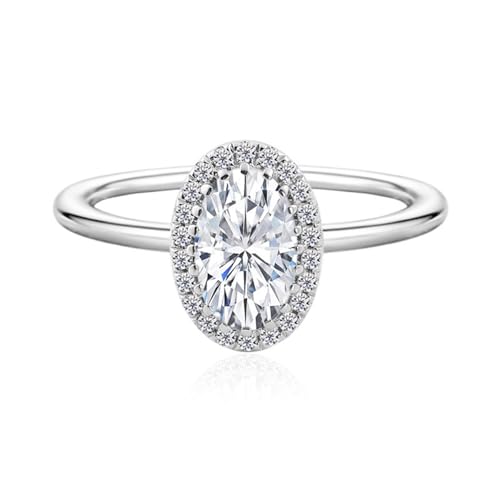 Epinki Fashion Rings for Women 9K White Gold with Oval Moissanite 1ct/2ct Rings Engagement Wedding Jewelry Size 11