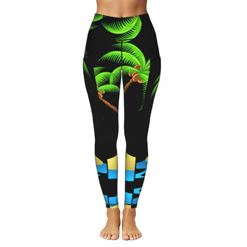 Leggings de moda mujer con estampado de palmera 3D y compresión 2