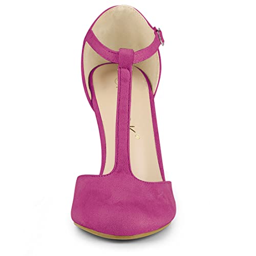 Allegra K Women Rounded Toe Stiletto Heel T-Strap Dress Hot Pink Pumps - 10 M US2