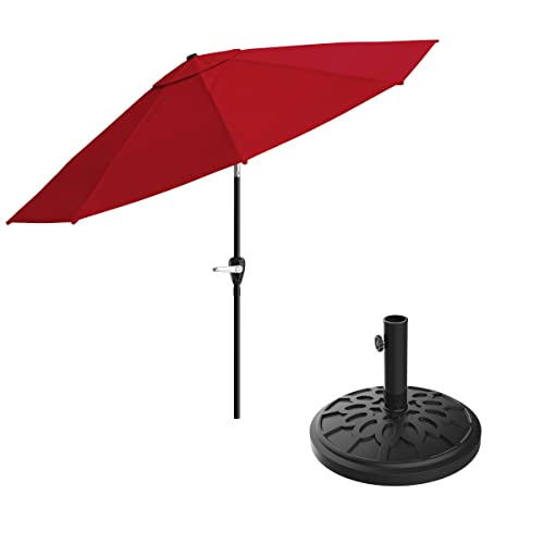 Pure Garden 50-100-Rb Patio Umbrella With Auto Tilt – 10 Ft Easy Crank Sun Shade With 19Lb Weighted Base For Deck, Porch, Outdoor Furniture, Or Pool (Red) #TOP4