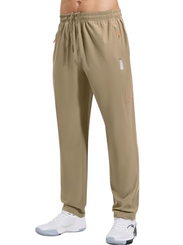 Gaiatiger Tracksuit Bottoms Men Quick Drying Jogging Bottoms Men's Casual Trousers Gym Workout Sweatpants with Zipper Pockets-C3039-Khaki-L