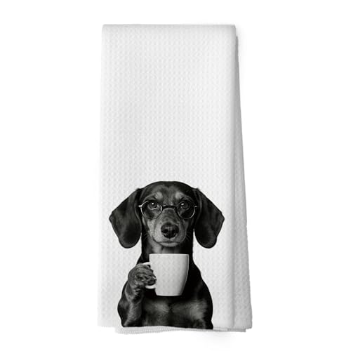 XPH Funny Dachshund Coffee Bar Kitchen Dish Towels, Dachshund Gifts for Women Men, Dog Doxie Gifts for Women Hand Towels Kitchen Tea Towel Decorations, 16x24inch