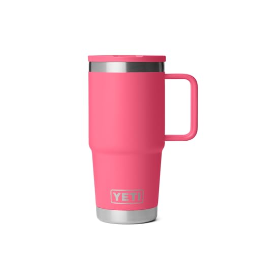 Image of YETI Rambler 20 oz Travel Mug with Flip Straw Lid - Stainless Steel, Vacuum Insulated, Leakproof, Cup Holder Friendly, Tropical Pink