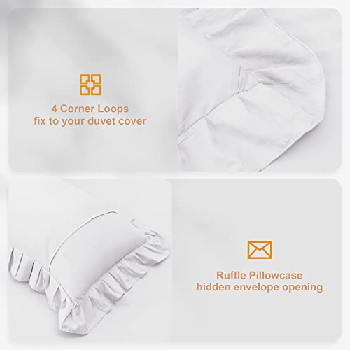 Yozen White Double Ruffle Comforter Set Queen Size (90X90 Inch), 3 Pcs Farmhouse Vintage Comforter Set (1 Ruffled Comforter And 2 Pillowcase), Rustic All Season Down Alternative Bedding Set #TOP6