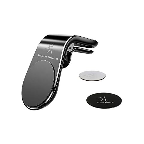 Glare Guard Magnetic Phone Holder for Car-Air Vent Mount- Universal Dashboard Mount - Compatible w/Smartphones, iPhone Samsung Galaxy LG Nokia, Google Pixel– Silver & Black Metal Plate Incl. (2 Pack) Cover