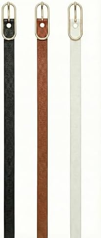 Kadın İnce Deri Kemer - Oval Gold Uzun Tokalı Zarif Bel Kemeri - Elbise, Kot ve Pantolon İçin Şık Aksesuar (Siyah, Taba, Beyaz) 1.5cm - Görsel 3