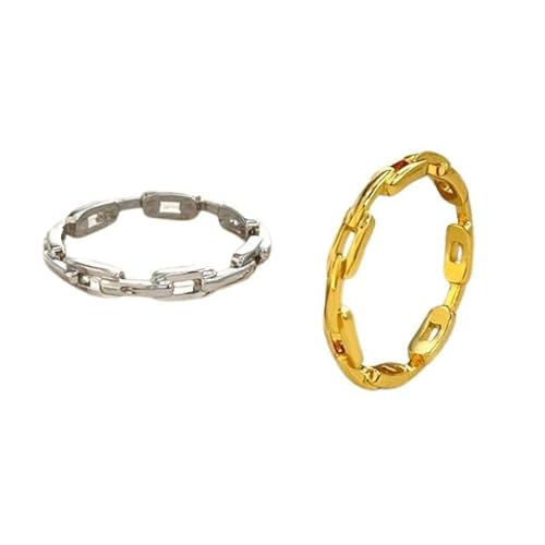 指輪 チェーン 華奢 重ね付け レディース アクセサリー ステンレスリング 金属アレルギー つけっぱなし (20号/ゴールド)