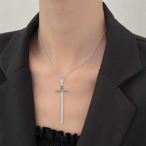 Punk Sword Cross Pendant Necklace Retro Gothic Long Dagger Knife Necklace Hip Hop Jewlry for Men Women3