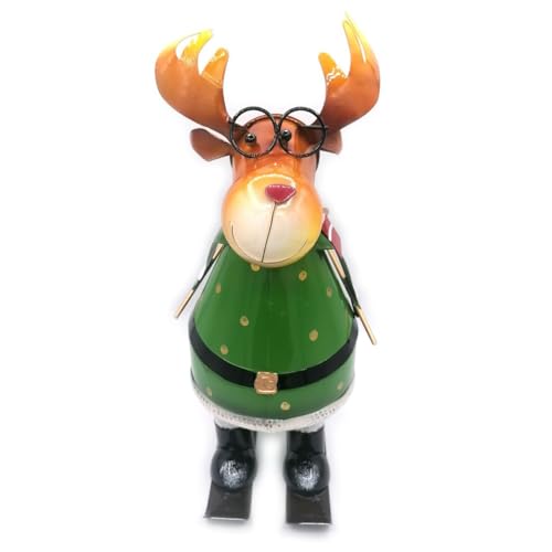 Glac Store Figura di Latta Decorativa Natalizia, Grande Dimensione (40-46 cm) Atmosfera Festosa Dettagli Curati Idea Regalo Perfetta Atmosfera Natalizia Speciale (Renna con Sci)