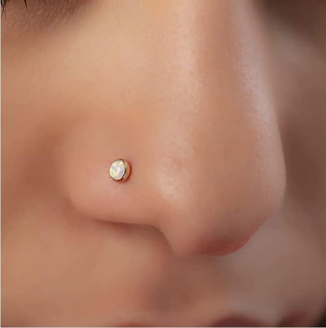 Miniatura 5 de Nose Stud Piercing 22 Gauge 14K Gold-Filled - Simple L-Shaped Nose Stud With White Opal - Unique Gold Nose Stud Pin - Handmade Body Jewelry for