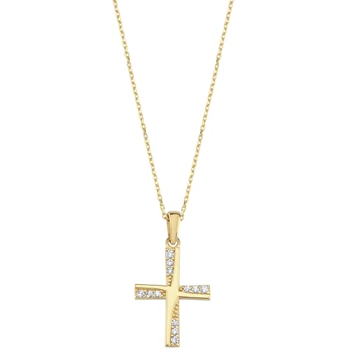 14K Solid Gold Cross Necklace for Women, Gold Cross Pendant Chain,Adjustable Crucifix Necklace,Religious Gifts for Her 18''