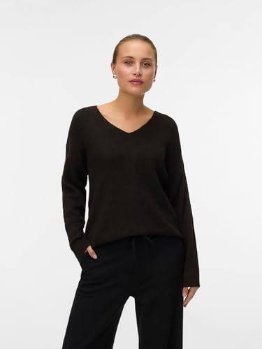VERO MODA Damen Vmcrewlefile Ls V-Neck Blouse Noos Strickpullover, Chocolate Torte/Detail:Melange, XS – Ansicht 4