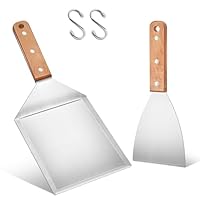Herogo Grillspachtel Set, 2 Stück Edelstahl Plancha Spachtels und Groß Grillwender für Smash Burger, Teppanyaki, BBQ Zubehör, Grill Geschenke für Männer, Spülmaschinenfest - Holzgriff