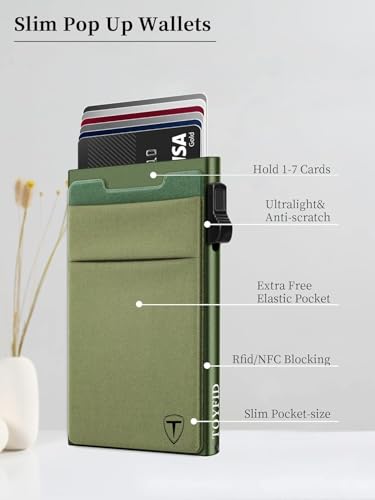 Image of TOYFID Slim Wallet for Men - Pop Up Card Holder Wallet,Minimalist Business Wallet,Credit Card Wallet with Money Pocket,Metal Card Case Wallet,RFID Blocking,Can Hold 6 Credit Cards