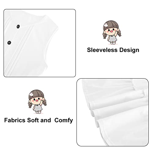 Tupomas Girls White Dress Solid Color Summer Sundress Size 6 7 Button Down Sleeveless Dress 6-7 Years #TOP4