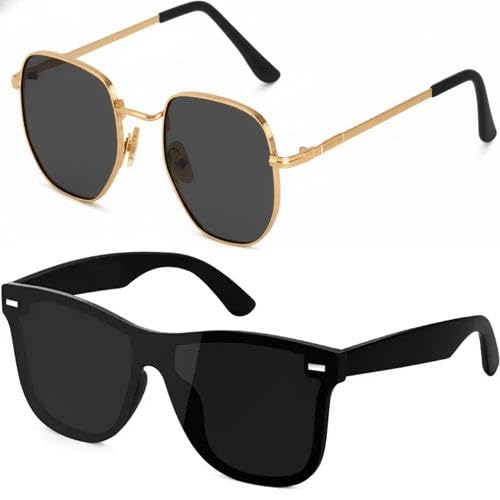 sheomy Unisex combo offer pack of 2 shades Unisex Fashion Sunglasses Set, 2 Pairs, Metal Frame, Black and Silver - Combo2-016-picture-12