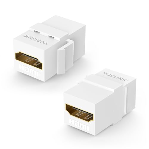 VCELINK 2-Pack 8K HDMI Keystone Jack with 8K 60Hz and 4K 120Hz HDMI 2.1 Female to Female Adapter 48 Gbps Snap-in 180 Degree Angle Connector for Wall Plate Gold Plated White
