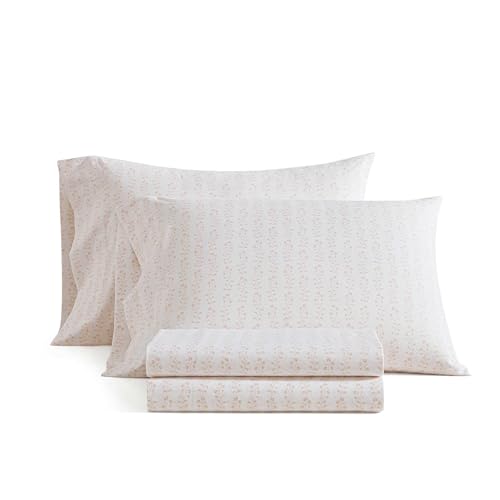 Image of Martha Stewart - Twin Size Sheets Set, Crisp & Tailored Cooling Sheets w /a Naturally Smooth Cotton Percale Lightweight Feel - Bed Sheets with Matching Pillowcase & Fitted Sheet (Ditsy Vine Pink)