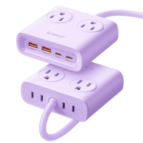 ORICO Purple Power Brick, 25W GaN Power Strip, 8 in 1 Extension Cord with 4 AC Outlets and 2 USB-A and 2 USB-C Ports, 5ft Flat Plug Purple Outlet Extender for Home/Dorm/Travel-PDC (1 PCS) by Orico - Used condition - CA$27.07