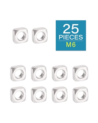 Image of M6-1.0 Square Nuts - IMScrews 304 Stainless Steel Square Nuts - Durable Fasteners for Home Repairs and Professional Engineering Pack of 25