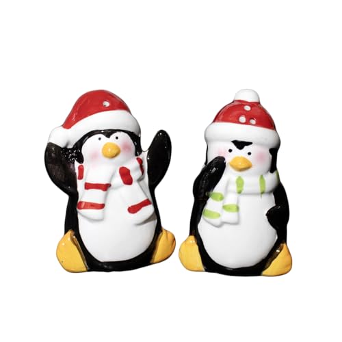 Image of Christmas Penguin Salt and Pepper Set of 2 Ceramic Novelty Kitchen Shaker Pots