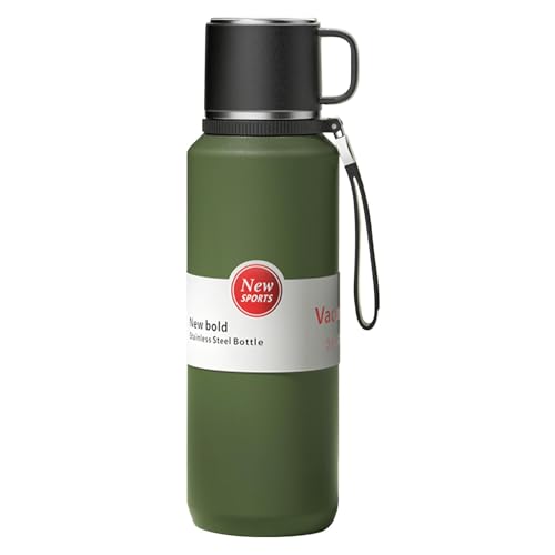 XUDREZ Thermal Flask, Leakproof Stainless Steel Metal Insulated Water Bottle, Double Wall Vacuum Flask for Hot and Cold Drink, Coffee Mug for Gym Travel Sport Hiking (Green,1500ml)