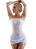 RNHGBB Women's Sexy Strapless Lingerie Mesh Sheer Tube Mini Dress Chemise Bodysuit Valentines Day Lingerie White, Onesize 2-10
