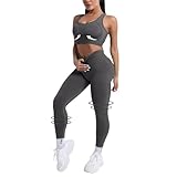 Vhersily Set de Ropa Deportiva para Mujer Top Deportivo+Leggings 2 Piezas Kit Push Up Pantalones de Cintura Alta Pilates Jogging Traje Deportivo Fitness a la Moda Activewear para Entrenamiento y